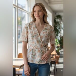 #587 Floral V-Neck Peplum Top